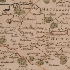 Pamono 18th Century Antique English Framed Cartography County Map of Cheshire from Robert Morden
