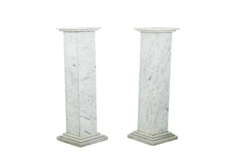 Pamono 20th Century Art Deco Columns in White Marble, Set of 2> Pedestals And Columns