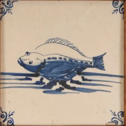Pamono 17th Century Baroque Framed Sea Creatures Monsters Tiles in Blue and White from Royal Delft, Set of 4><noscript><img width=