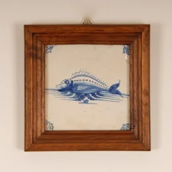 Pamono 17th Century Baroque Framed Sea Creatures Monsters Tiles in Blue and White from Royal Delft, Set of 4><noscript><img width=