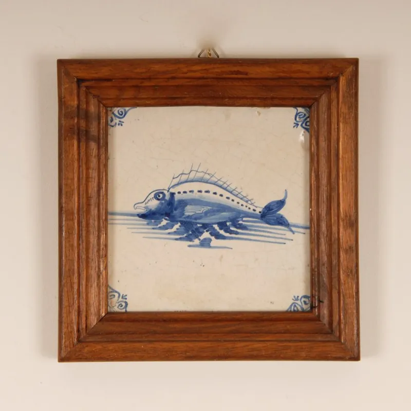 Pamono 17th Century Baroque Framed Sea Creatures Monsters Tiles in Blue and White from Royal Delft, Set of 4> Architectural Elements