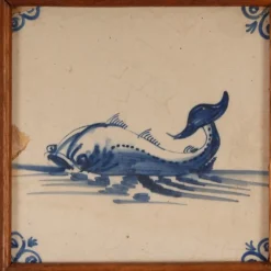 Pamono 17th Century Baroque Framed Sea Creatures Monsters Tiles in Blue and White from Royal Delft, Set of 4><noscript><img width=
