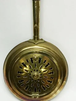Pamono 18th Century Brass Bedpan With Original Dark Oak Wooden Turned Steel> Beds & Bedroom Sets