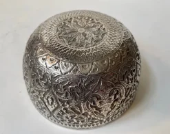 Hot Pamono 19th Century Buddhist Singing Bowl in Repousse Silver, Set of 2