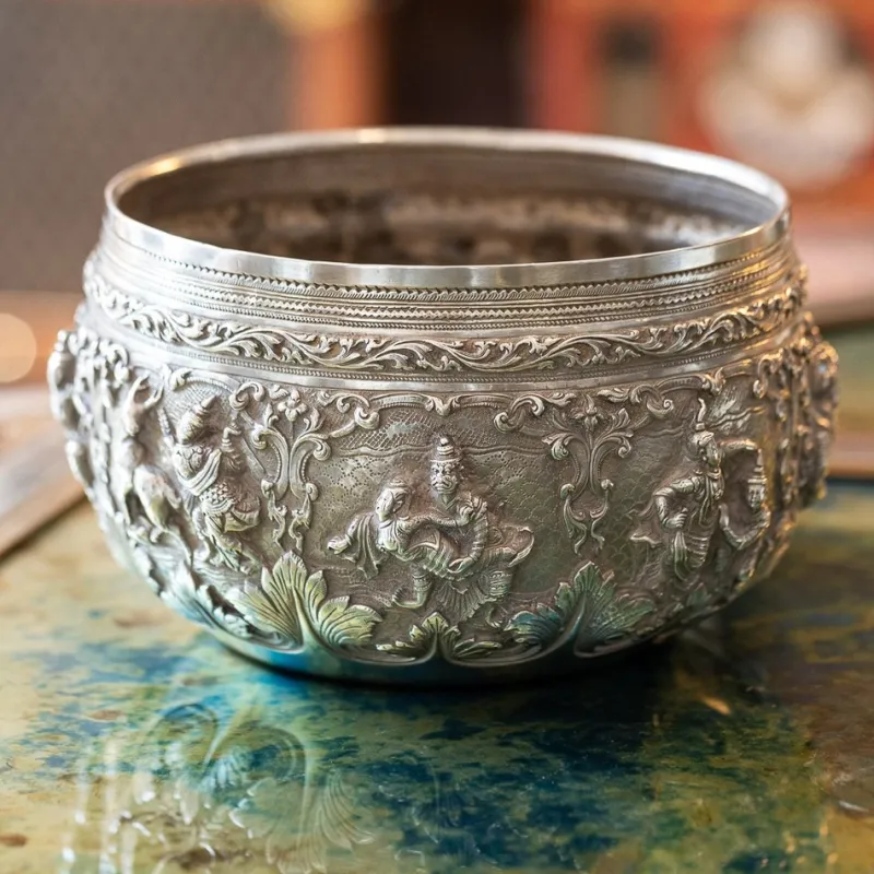 Outlet Pamono 19th Century Burmese Silver Thabeik Bowl, 1880s