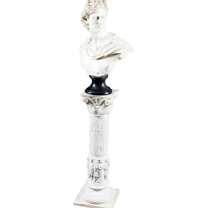 Pamono 20th Century Composition Marble Bust of Apollo on Pedestal, Set of 2> Pedestals And Columns