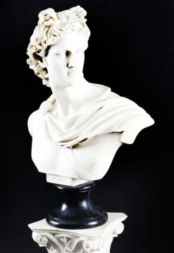 Pamono 20th Century Composition Marble Bust of Apollo on Pedestal, Set of 2><noscript><img width=