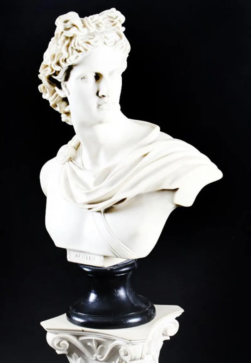 Pamono 20th Century Composition Marble Bust of Apollo on Pedestal, Set of 2> Pedestals And Columns