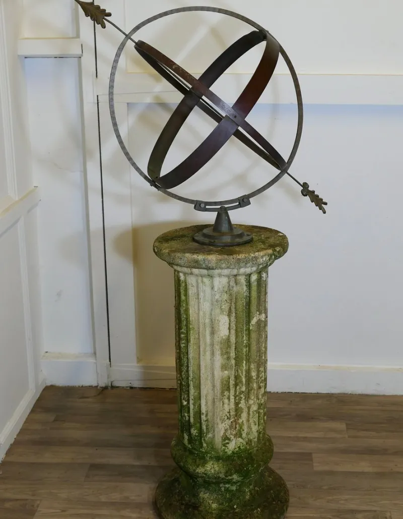 New Pamono 19th Century Copper Armillary Sphere on a Stone Pedestal, 1890s
