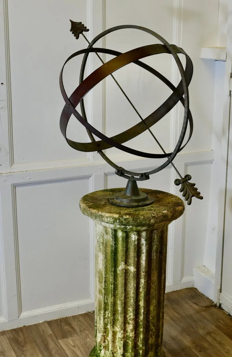 New Pamono 19th Century Copper Armillary Sphere on a Stone Pedestal, 1890s