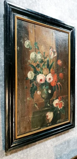 Pamono 18th Century Dutch School, Flowers Bouquet, Oil on Canvas, Set of 2><noscript><img width=