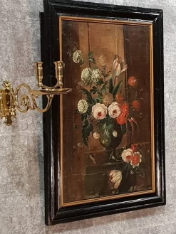 Pamono 18th Century Dutch School, Flowers Bouquet, Oil on Canvas, Set of 2><noscript><img width=