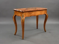 Pamono 19th Century English Victorian Burl Walnut and Marquetry Inlaid Card Table, 1860s> Game Tables
