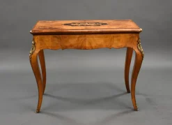 Pamono 19th Century English Victorian Burl Walnut and Marquetry Inlaid Card Table, 1860s><noscript><img width=