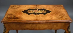 Pamono 19th Century English Victorian Burl Walnut and Marquetry Inlaid Card Table, 1860s><noscript><img width=