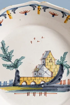 Clearance Pamono 18th Century Faience Town with Bridge Plate from Nevers
