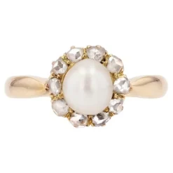 Pamono 19th Century Fine Pearl Diamonds 18 Karat Yellow Gold Daisy Ring> Rings