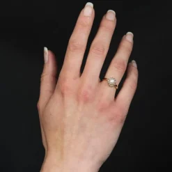 Pamono 19th Century Fine Pearl Diamonds 18 Karat Yellow Gold Daisy Ring><noscript><img width=