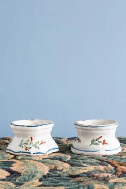 Hot Pamono 18th Century Floral Salt Pigs from Rouen Faience, Set of 2