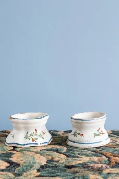 Hot Pamono 18th Century Floral Salt Pigs from Rouen Faience, Set of 2