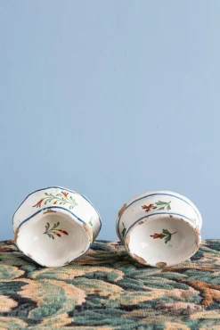 Hot Pamono 18th Century Floral Salt Pigs from Rouen Faience, Set of 2