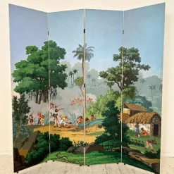 Pamono 20th Century Four Panel Wallpaper Screen from Zuber, 1940s> Room Dividers & Screens
