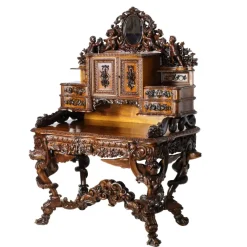 Pamono 19th Century French Baroque Neo-Gothic Carved Secretaire> Secretaires