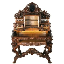 Pamono 19th Century French Baroque Neo-Gothic Carved Secretaire><noscript><img width=