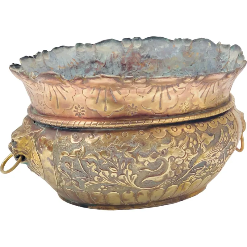 Outlet Pamono 19th Century French Brass Lion Head Jardinière