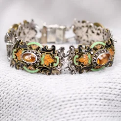 Pamono 19th Century French Citrine Pearl Enamel Silver Bracelet><noscript><img width=