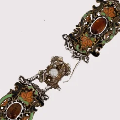 Pamono 19th Century French Citrine Pearl Enamel Silver Bracelet><noscript><img width=