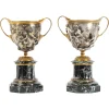 Pamono 19th Century French Grand Tour Silvered Bronze Pedestal Urns, Set of 2