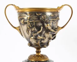 Pamono 19th Century French Grand Tour Silvered Bronze Pedestal Urns, Set of 2