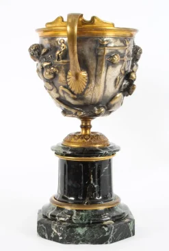 Pamono 19th Century French Grand Tour Silvered Bronze Pedestal Urns, Set of 2