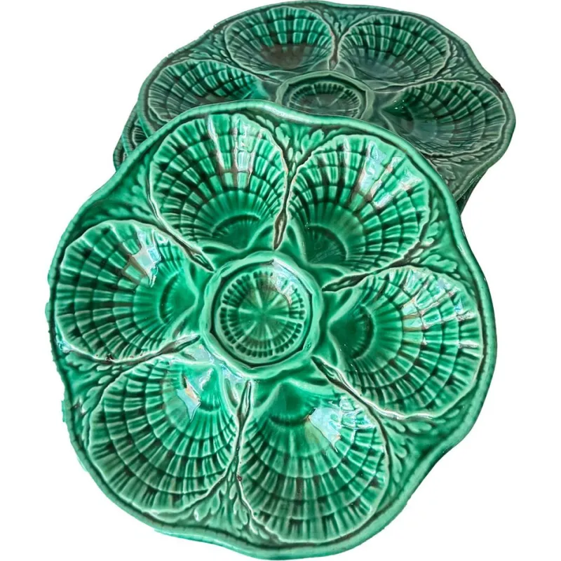 Clearance Pamono 20th Century French Green Majolica Plates from Sarreguemines, Set of 4