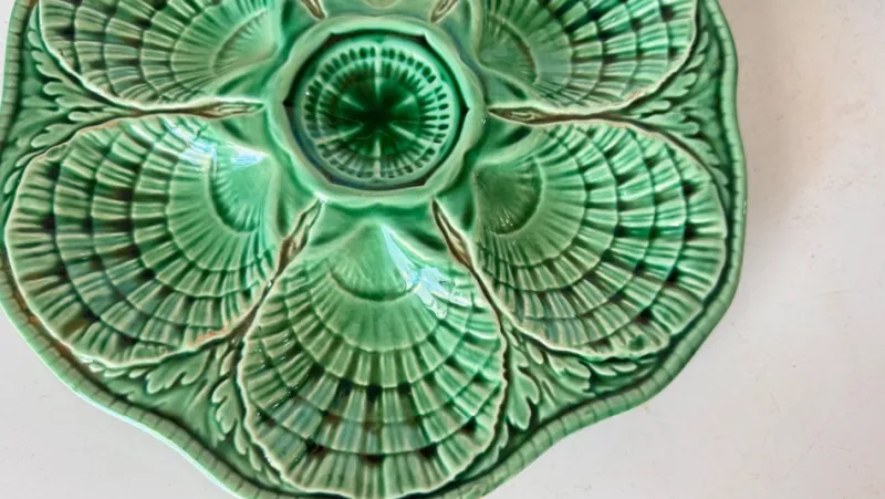 Clearance Pamono 20th Century French Green Majolica Plates from Sarreguemines, Set of 4