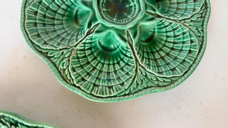 Clearance Pamono 20th Century French Green Majolica Plates from Sarreguemines, Set of 4