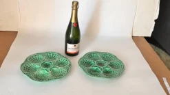 New Pamono 20th Century French Green Majolica Plates from Sarreguemines, Set of 2