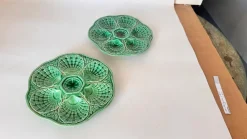 New Pamono 20th Century French Green Majolica Plates from Sarreguemines, Set of 2
