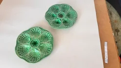 New Pamono 20th Century French Green Majolica Plates from Sarreguemines, Set of 2