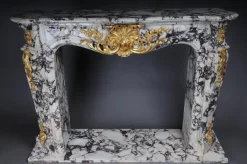 Pamono 20th Century French Marble Fireplace with Gilded Bronze><noscript><img width=