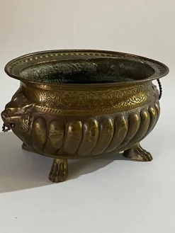 Pamono 19th Century French Polished Brass Jardiniere with Lions Ring Handles><noscript><img width=