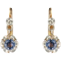 Pamono 20th Century French Sapphire 18 Karat Yellow Gold Lever-Back Earrings, Set of 2> Earrings