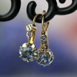 Pamono 20th Century French Sapphire 18 Karat Yellow Gold Lever-Back Earrings, Set of 2><noscript><img width=
