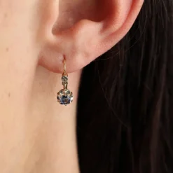 Pamono 20th Century French Sapphire 18 Karat Yellow Gold Lever-Back Earrings, Set of 2><noscript><img width=