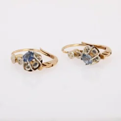 Pamono 20th Century French Sapphire 18 Karat Yellow Gold Lever-Back Earrings, Set of 2><noscript><img width=