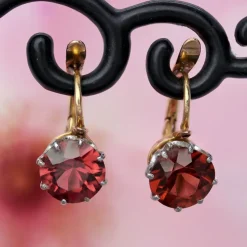Outlet Pamono 20th Century Garnet 18 Karat Rose Platinum Gold Lever- Back Earrings, Set of 2