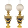 Sale Pamono 19th Century Gilt Bronze and Blue Sèvres Porcelain Oil Lamps, Set of 2