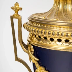 Sale Pamono 19th Century Gilt Bronze and Blue Sèvres Porcelain Oil Lamps, Set of 2