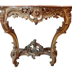 Pamono 19th Century Gilt Wood Rococo Console Table with Red Marble Top> Console Tables